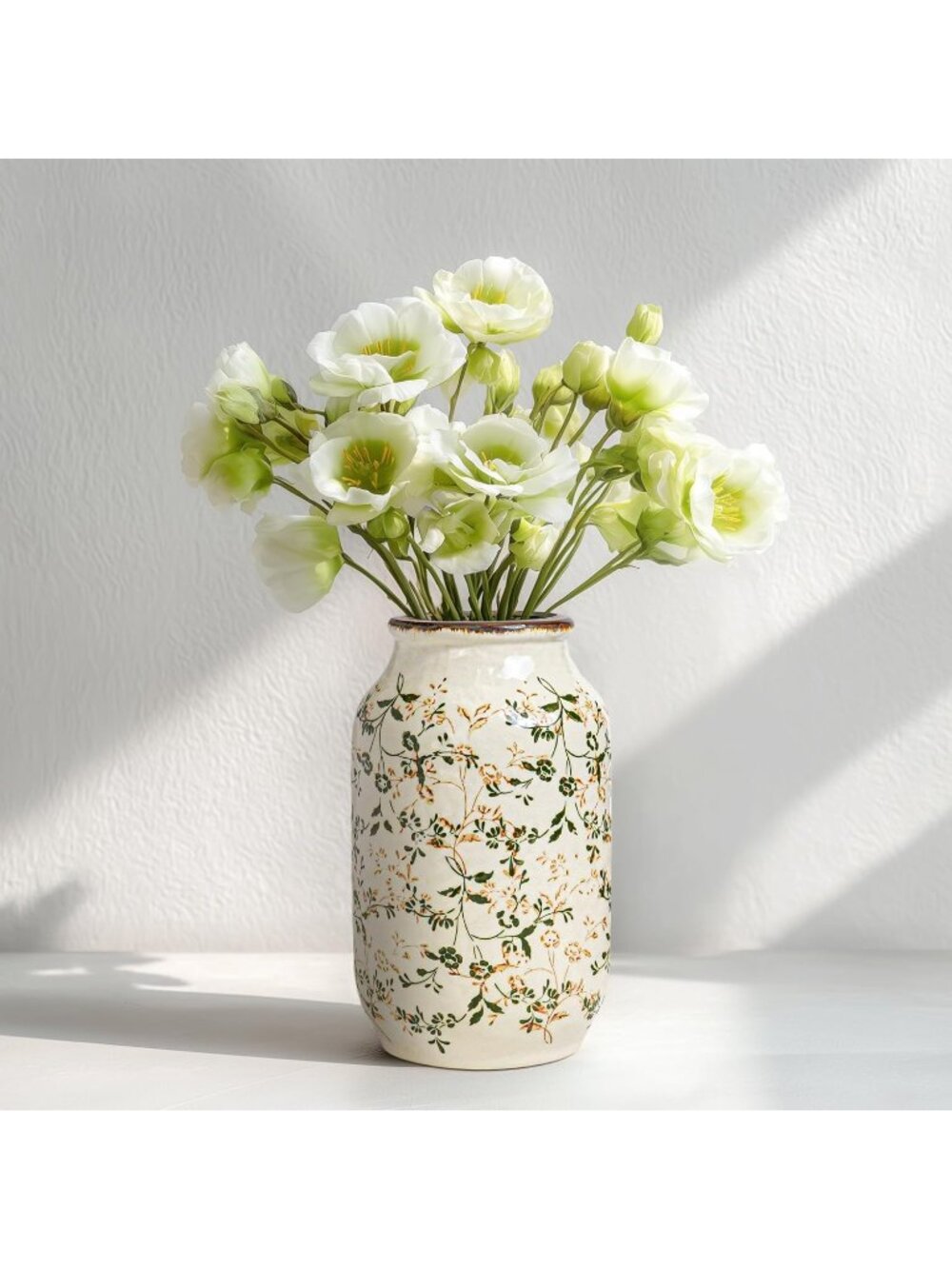 9 inch Green Vintage Vase Chinoiserie for Flowers Rustic Farmhouse  Home Decor